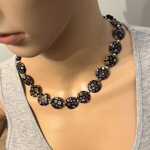 Vintage Murano Glass Sterling Silver Flower Necklace